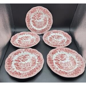 5 Vtg J. & G. Meakin Romantic Kent England Pinehurst Place 7” Salad Plates -6O